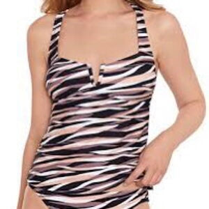 Salt & Cove Tankini Swimsuit Top Zebra Print Size S Black White